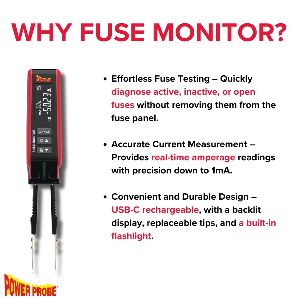 Power Probe 80A Fuse Monitor with Built-in Flashlight (PPFUSE)