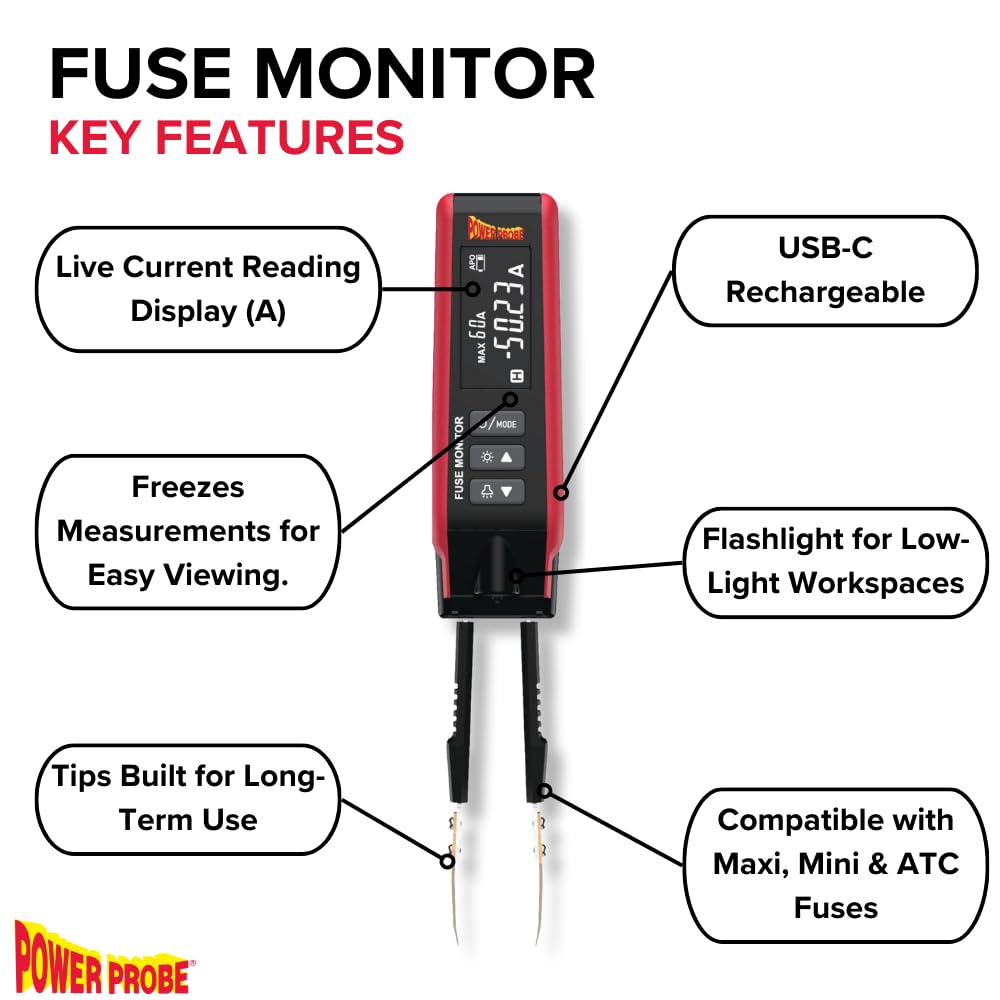 Power Probe 80A Fuse Monitor with Built-in Flashlight (PPFUSE)