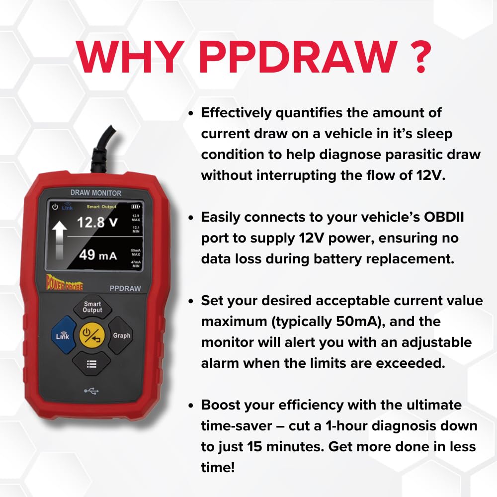 Power Probe Parasitic Draw Monitor with OBDII Connection (PPDRAW)