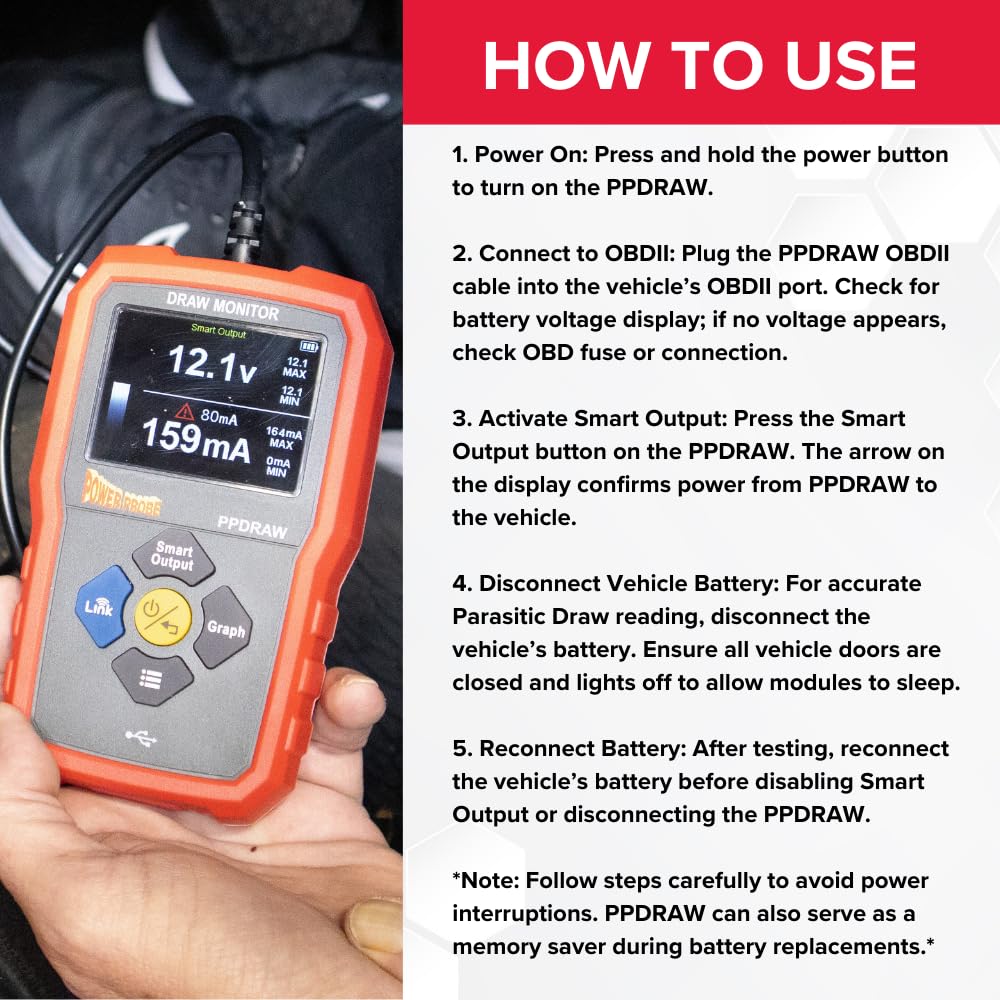 Power Probe Parasitic Draw Monitor with OBDII Connection (PPDRAW)