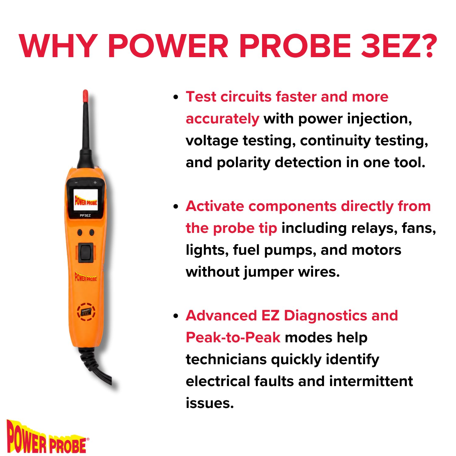 Power Probe 3EZ Circuit Tester with Case & Accessories (PP3EZORGAS)