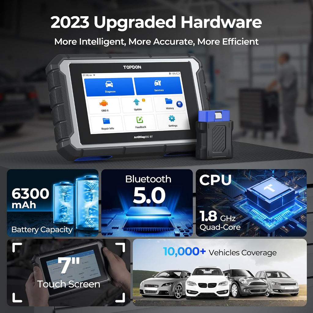 TOPDON ArtiDiag900 BT (AD900BT) 7" Bidirectional Scan Tool with ECU Coding, 28+ Services, 2 Years Free Updates