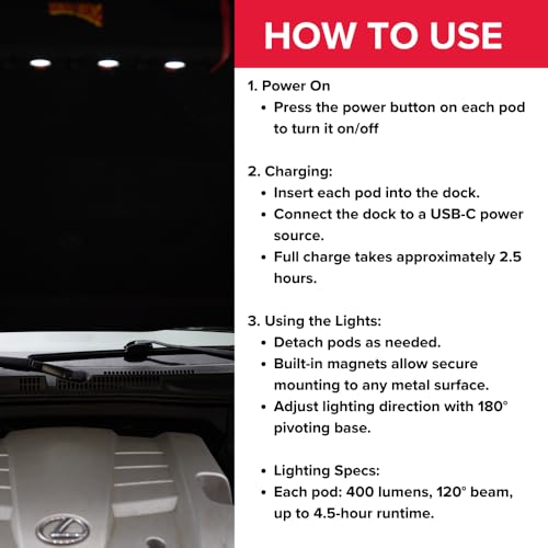 Power Probe PPMWL1400 1400 Lumen Modular Work Light with Detachable LED Pods