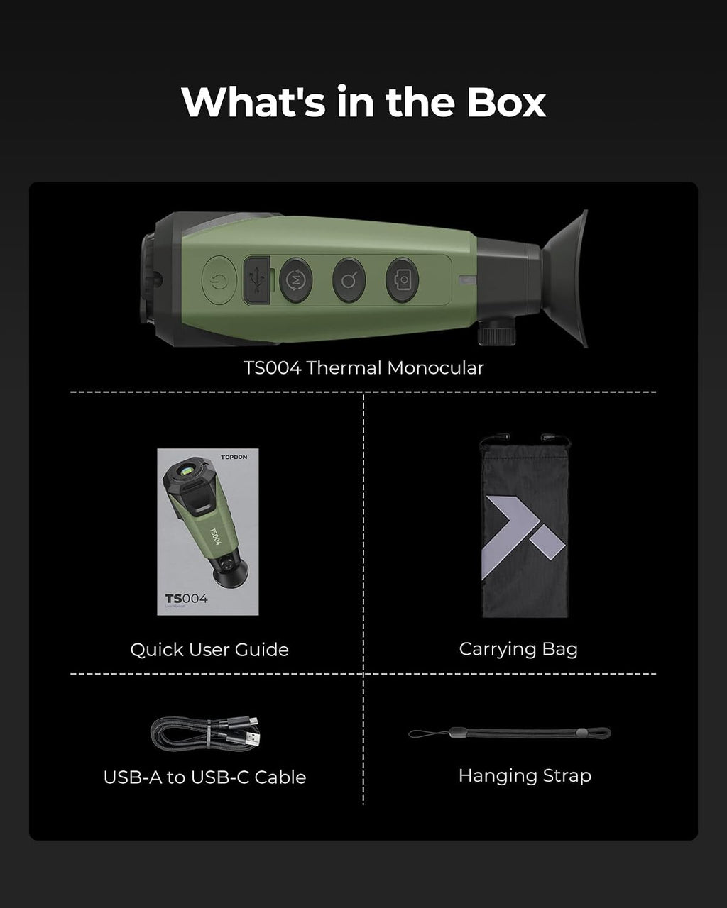 TOPDON TS004 Thermal Imaging Monocular 13mm 50Hz 256x192 IR Night Vision, IP67, 11h Battery, Green